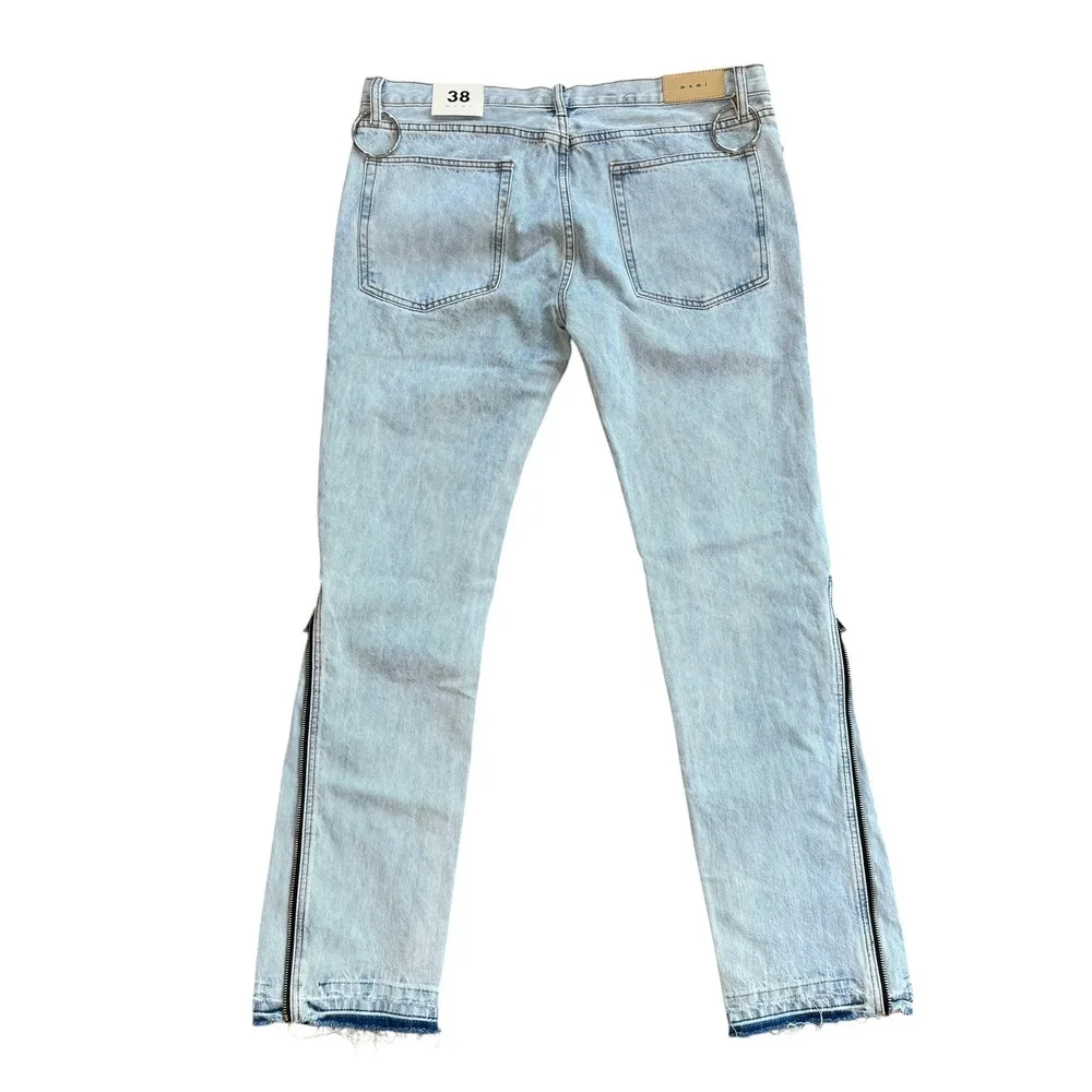 MNML M510 O Ring Denim Light Blue‎ Zipper Flare Jeans Mens 38 NWT